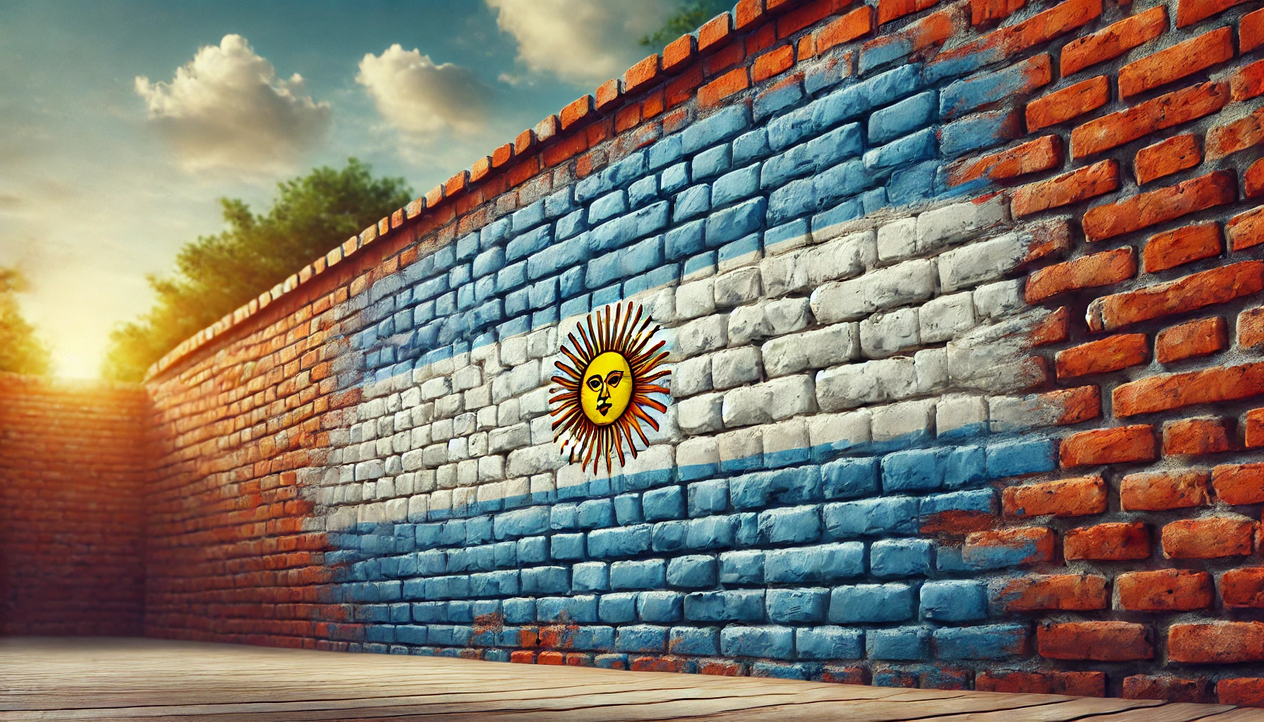 DALL·E 2025-01-16 10.09.14 - A brick wall painted with the Argentine flag. The wall is textured, showing the details of the bricks and mortar, and features the sky blue and white 